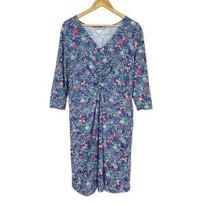 LANDS' END FLORAL PRINT 3/4 SLEEVE FIT AND FLARE DRESS